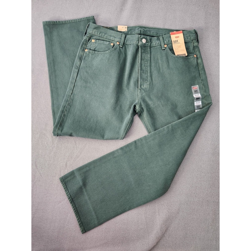 Levi's Mens 36x32 501 Original Straight Leg Jeans Dark Green Button Fly NWT
